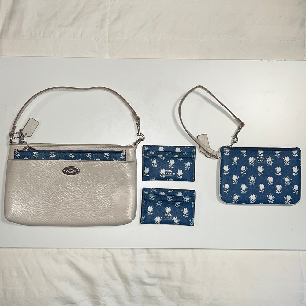 Coach Large Cream Clutch, Coach Small Wristlet and 2 Coach Card Holders